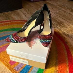 NEW Jessica Simpson Black and Rainbow heels - 7.5